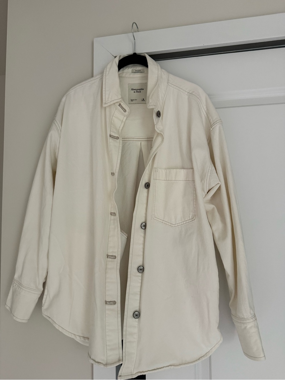 Abercrombie & Fitch Men's Cream Off-White Button-Down Shirt Jacket